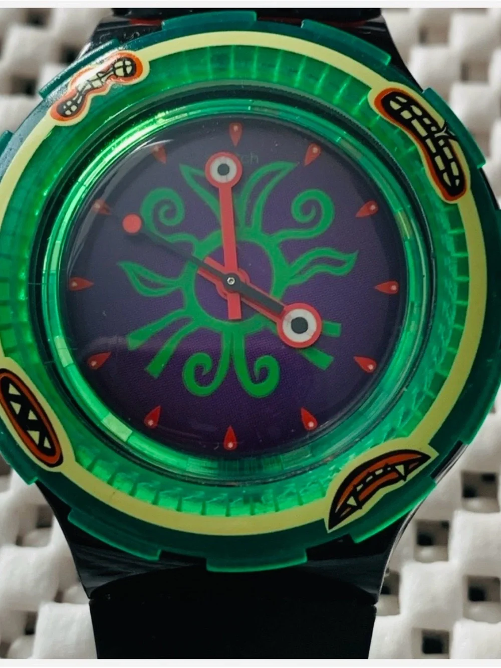 Fun Green and Black Swatch Watch, scuba watch, waterproof